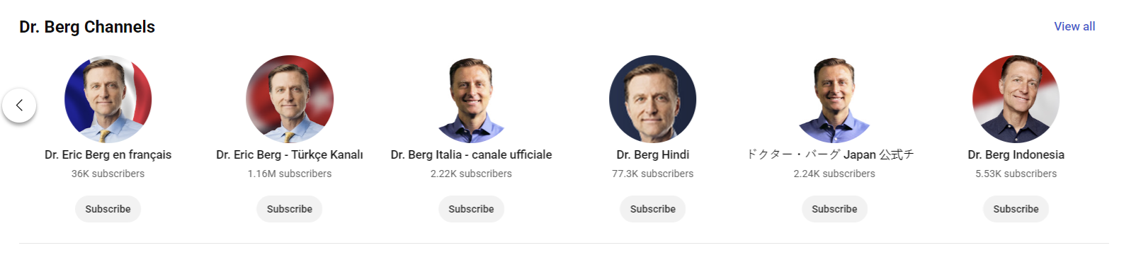 Dr. Berg multilingual channels