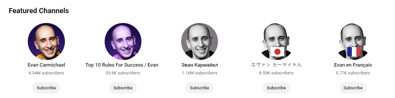 Evan Carmichael multilingual channels